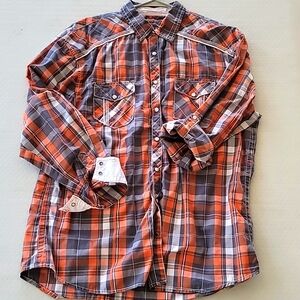 BKE Button up shirt. Grey and orange.